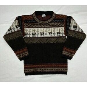 Andino Artesanias Wool Sweater Kids 6 Brown Black Boho Llama Alpaca Design Soft